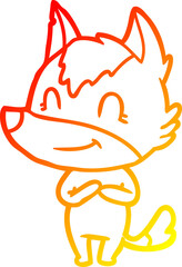 warm gradient line drawing friendly cartoon wolf