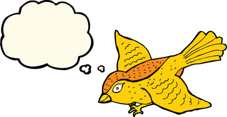cartoon flying bird with thought bubble