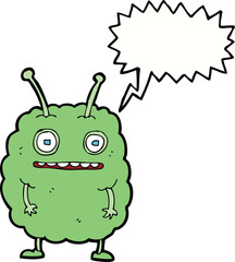 cartoon funny alien monster with speech bubble
