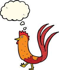 cartoon cockerel with thought bubble
