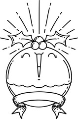banner with black line work tattoo style singing christmas pudding