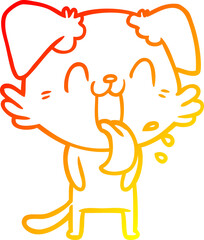 warm gradient line drawing cartoon panting dog