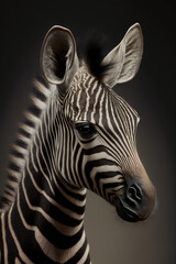 Fototapeta na wymiar portrait of a zebra - Zebra Cub - Created with Generative AI technology.
