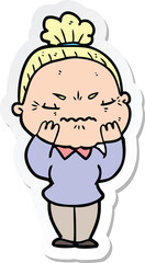 sticker of a cartoon annoyed old lady