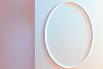 Abstract interior design with oval frame on white wall