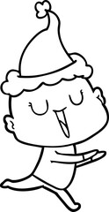 happy line drawing of a bald man wearing santa hat