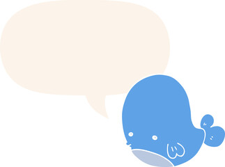 cartoon whale and speech bubble in retro style