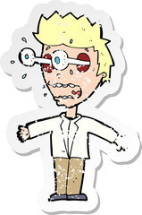 retro distressed sticker of a cartoon staring man