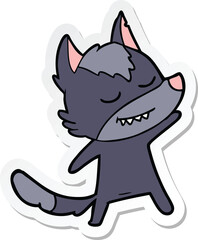 sticker of a friendly cartoon wolf