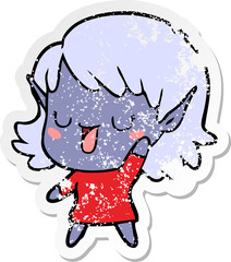 distressed sticker of a cartoon elf girl