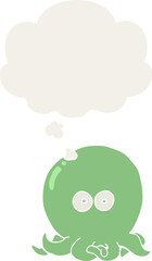 cartoon octopus and thought bubble in retro style