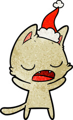 talking cat textured cartoon of a wearing santa hat