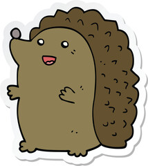 sticker of a cartoon happy hedgehog