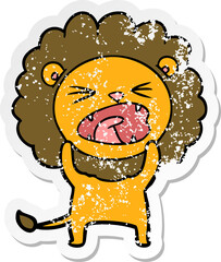distressed sticker of a cartoon lion