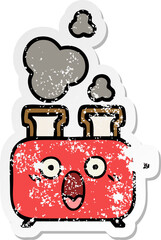 distressed sticker of a cute cartoon of a toaster