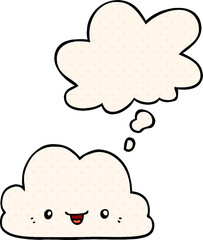 cute cartoon cloud and thought bubble in comic book style