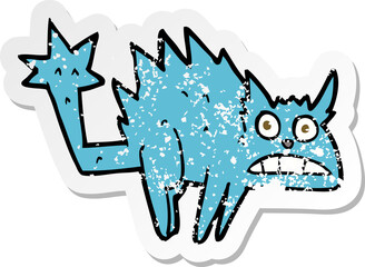 retro distressed sticker of a cartoon frightened cat
