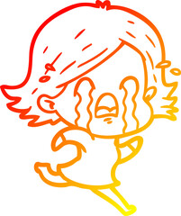 warm gradient line drawing cartoon woman crying