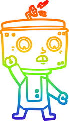 rainbow gradient line drawing cartoon robot waving