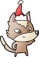 friendly gradient cartoon of a wolf wearing santa hat