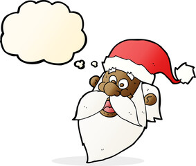cartoon jolly santa claus face with thought bubble