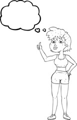 happy gym woman giving thumbs up symbol