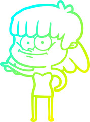 cold gradient line drawing cartoon smiling woman