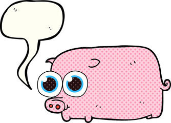 comic book speech bubble cartoon piglet with big pretty eyes
