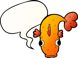 cartoon fish and speech bubble in smooth gradient style