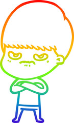 rainbow gradient line drawing cartoon angry boy