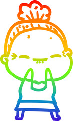 rainbow gradient line drawing cartoon peaceful old woman