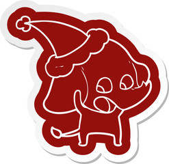 cute cartoon  sticker of a elephant wearing santa hat