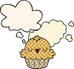 cute cartoon pie and thought bubble in comic book style