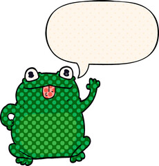 cartoon frog and speech bubble in comic book style