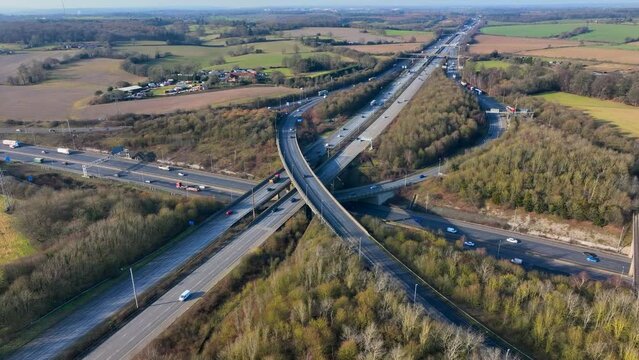 UK Highways M25 and M1 Motorways Interchange Aerial View