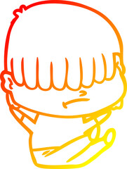 warm gradient line drawing cartoon boy with untidy hair