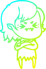 cold gradient line drawing annoyed cartoon vampire girl