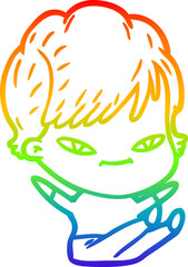 rainbow gradient line drawing cartoon happy woman