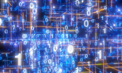 Neural network 3D illustration. Big data and cybersecurity - connection