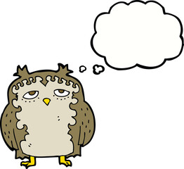 cartoon wise old owl with thought bubble