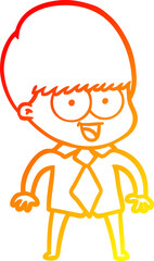warm gradient line drawing happy cartoon boy