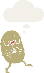 cartoon happy potato and thought bubble in retro style