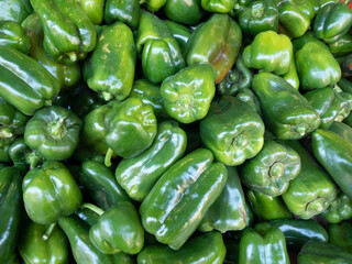 Fototapeta na wymiar Bulk green peppers for sale in the market