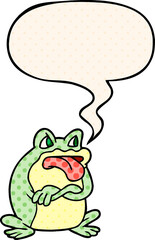 grumpy cartoon frog and speech bubble in comic book style