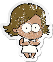 distressed sticker of a happy cartoon girl