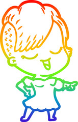 rainbow gradient line drawing happy cartoon girl