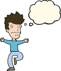 cartoon frightened man with thought bubble