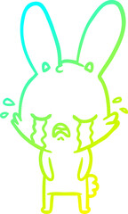 cold gradient line drawing cute cartoon rabbit crying