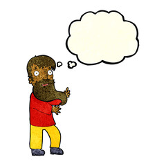 cartoon excited bearded man with thought bubble