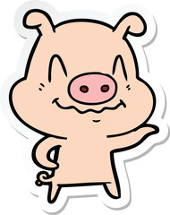 sticker of a nervous cartoon pig